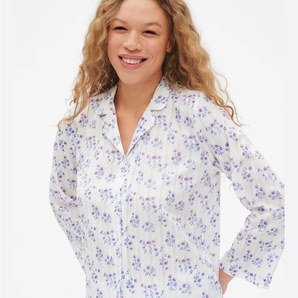 Gap Love by gap Dreamwell Long Sleeve Floral Stripe Cotton Top Sz L
